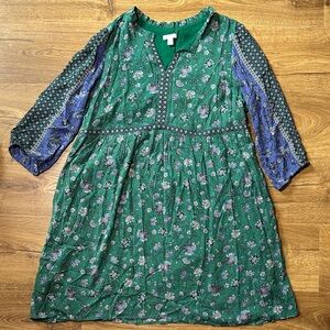 J. Jill Green and Blue Floral Midi Dress Medium Petite